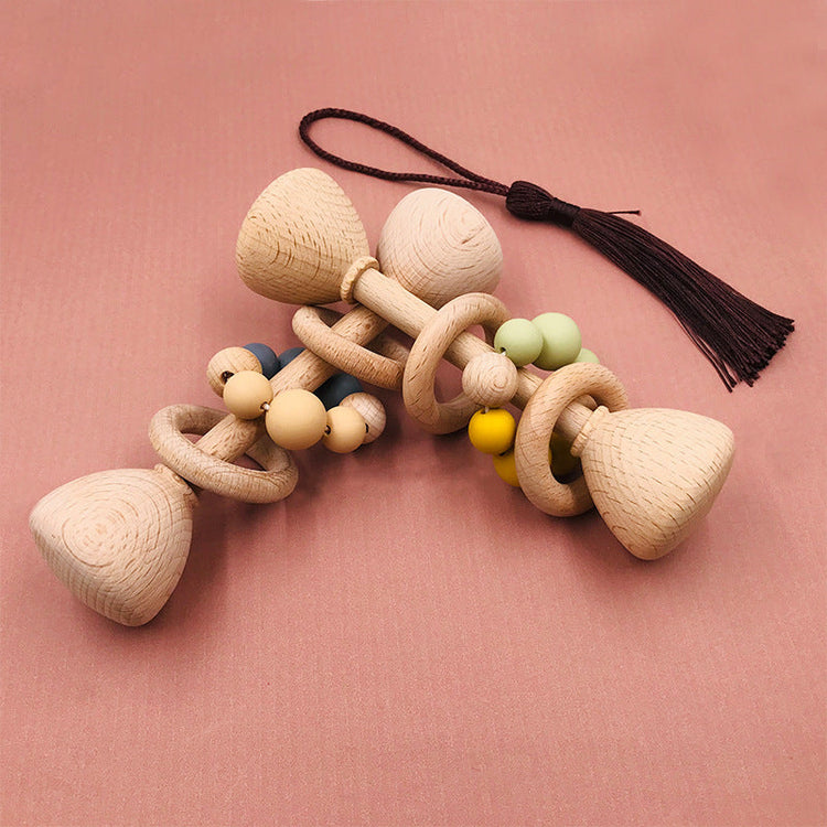 Baby Beech Wood Rattles Teething Toys Pink Iolaus