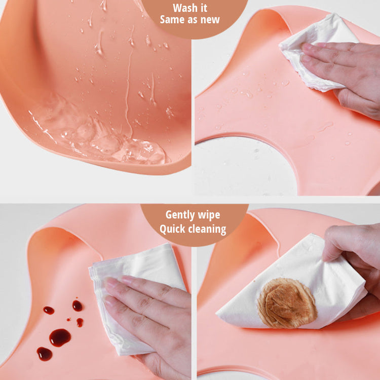 Soft Waterproof Silicone Baby Bib with Food Catcher, Baby Silicone Bib Pink Iolaus