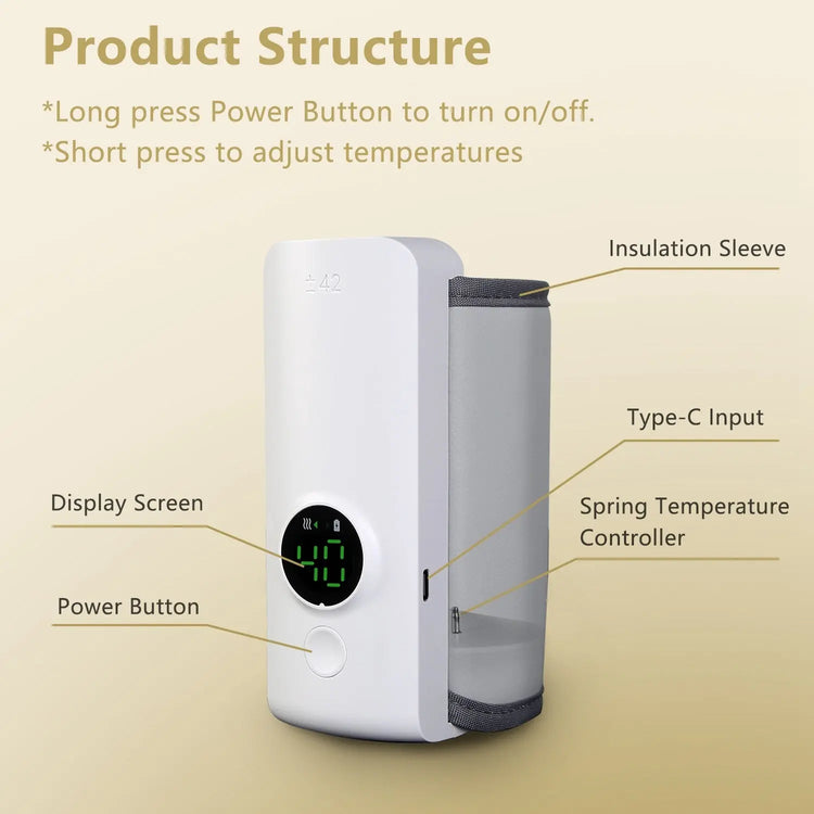 1Pc Portable Bottle Warmer Baby Milk Warmer Milk Formula Warmer For Travel With 6 Heating Levels USB Rechargeable Keep Milk Warm For 5 Hours No Bottle Included null