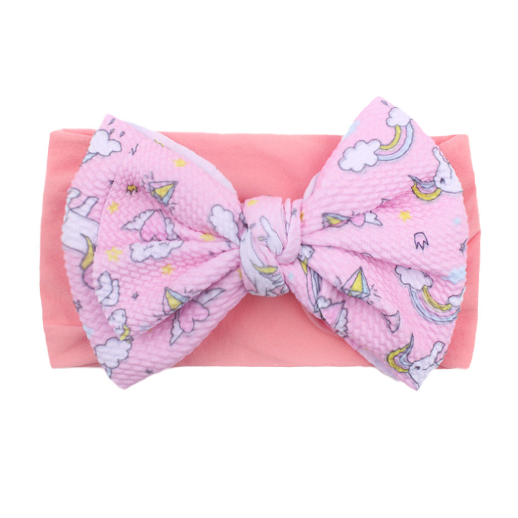 Nylon Bow Hair Band Baby Cute Soft Bow Printed Headband Baby Headscarf Pink Iolaus