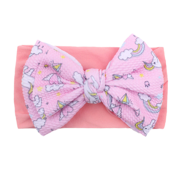 Nylon Bow Hair Band Baby Cute Soft Bow Printed Headband Baby Headscarf Pink Iolaus