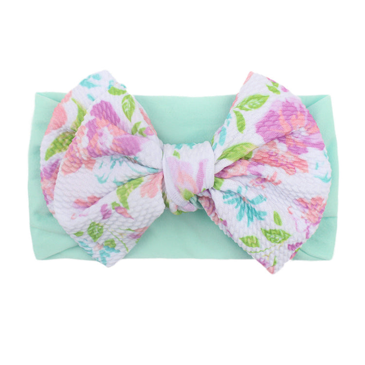 Nylon Bow Hair Band Baby Cute Soft Bow Printed Headband Baby Headscarf Pink Iolaus