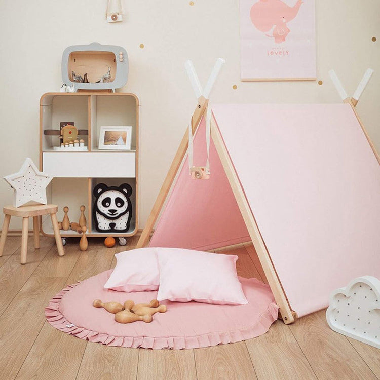 INS Round Solid Color Lace Play Mat Crawling Mat Baby Premises Pink Iolaus