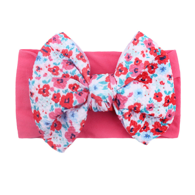 Nylon Bow Hair Band Baby Cute Soft Bow Printed Headband Baby Headscarf Pink Iolaus